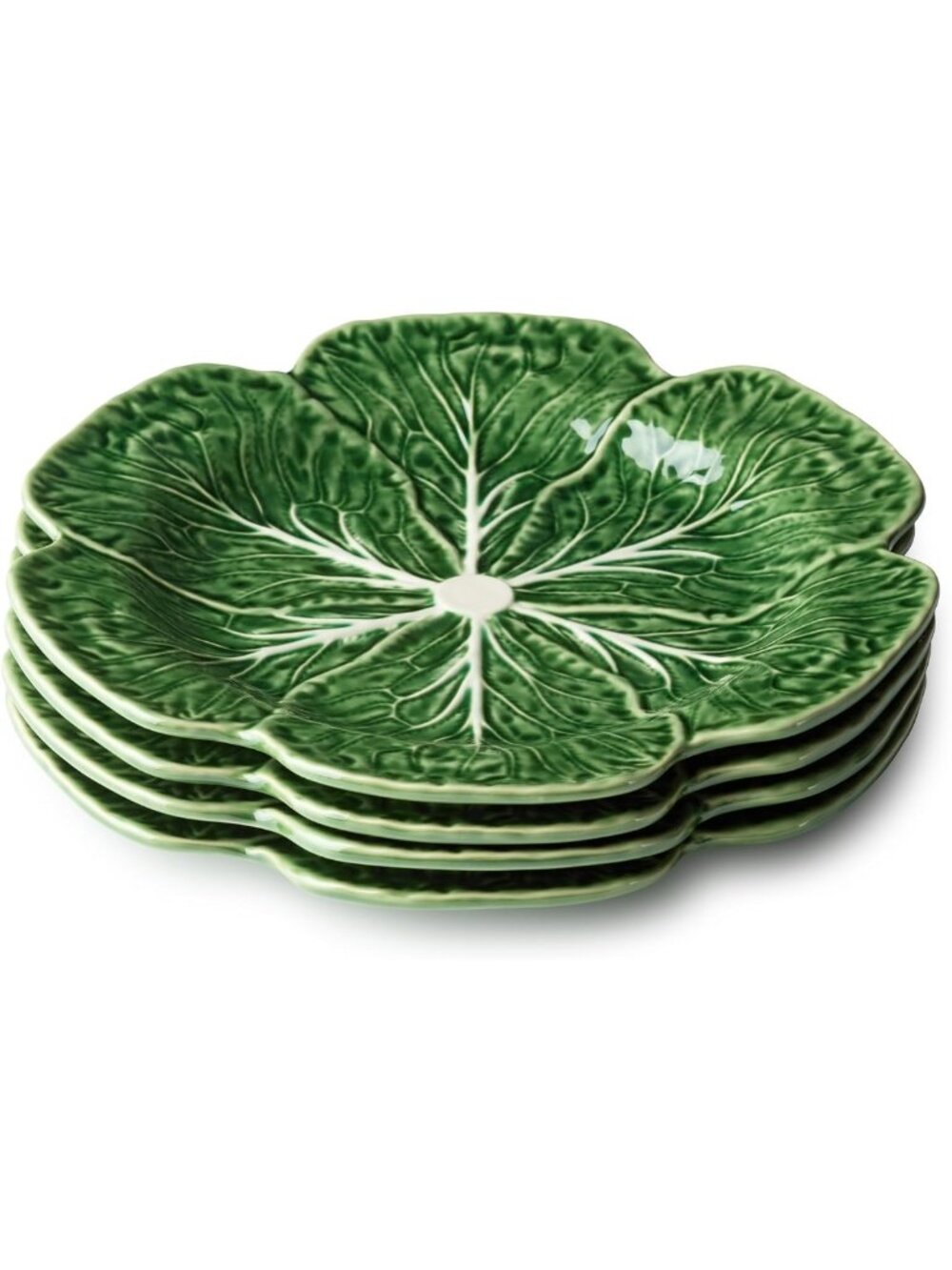 Set of 4 Green Cabbage Plates - 11" Sculpted Stoneware for Spring & Summer